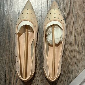 BAMBOO Nude Mesh Rhinestone Slip-On Flats